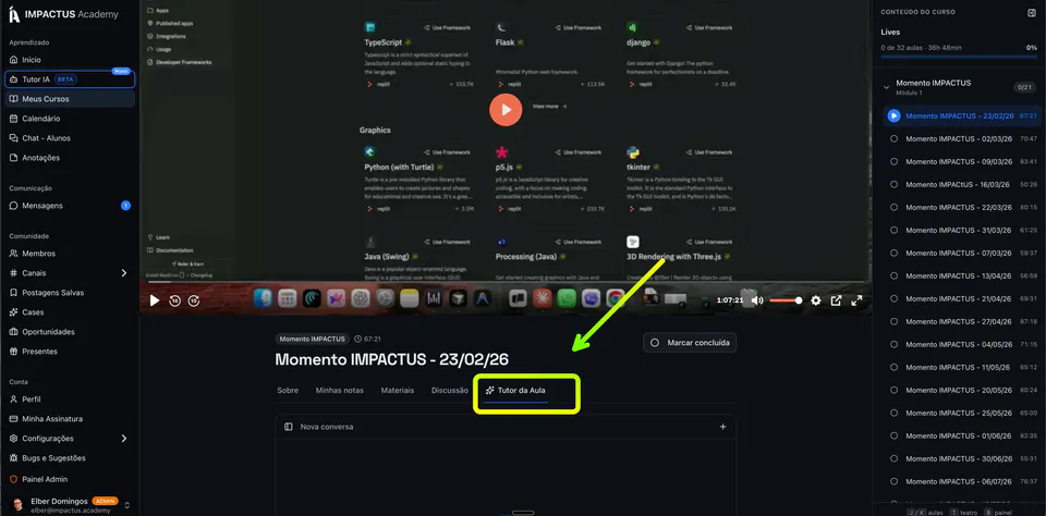 Tela do Tutor AI específico da aula