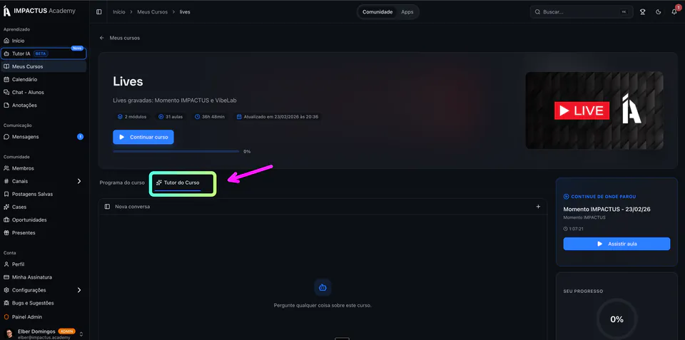 Tela do Tutor AI específico do curso